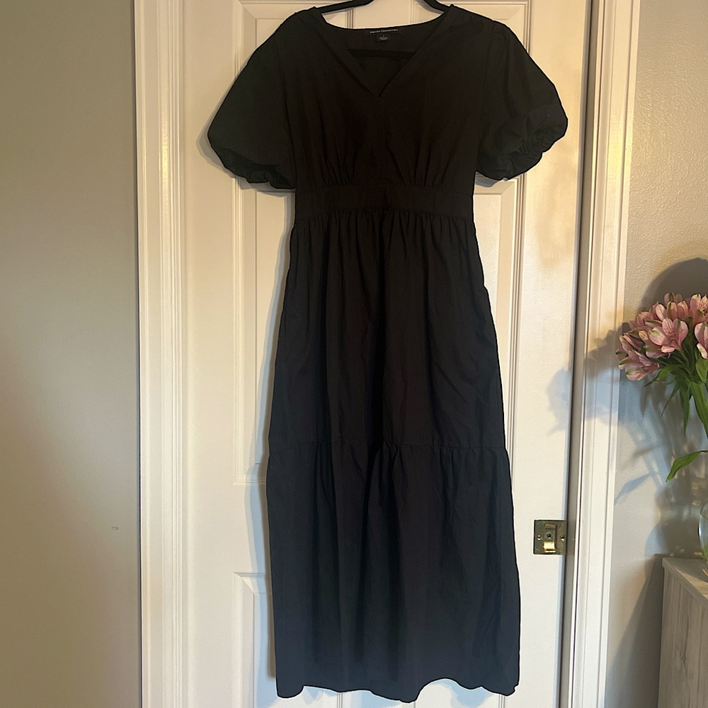 French Connection Black Prairie Dress with Pockets and Puff Sleeves Size small